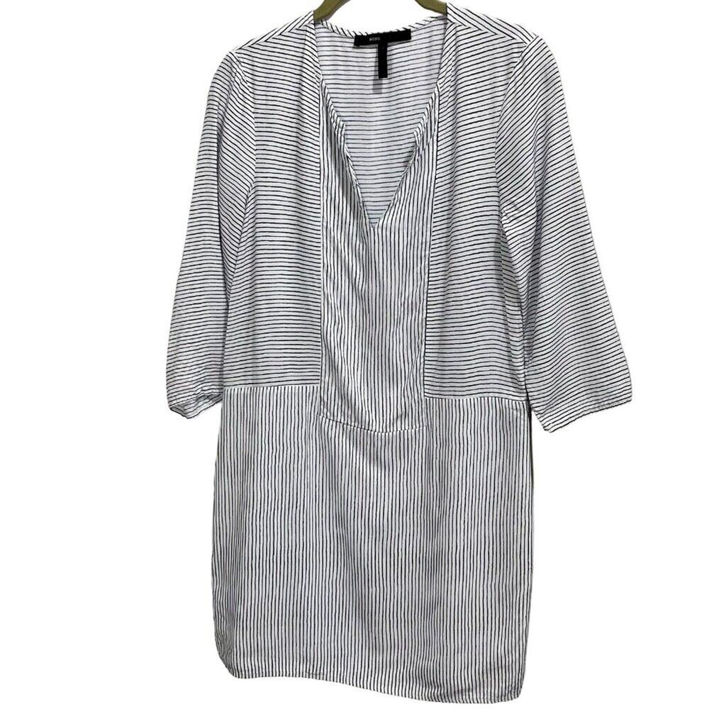 BCBG MaxAzria Tunic Mini Dress Coverup Women's Black & White Striped V-neck ; XS